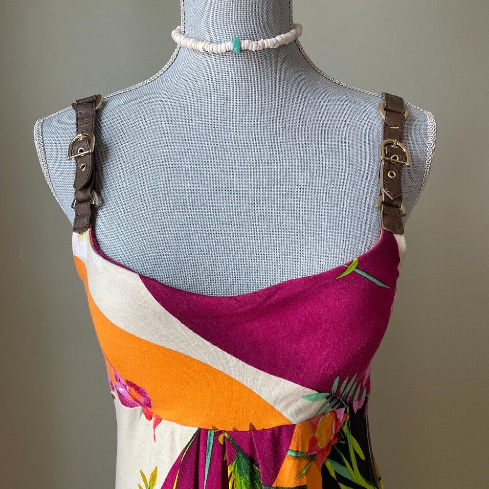 Cache Y2k Tropical Print Dress With Buckle Straps… - image 4